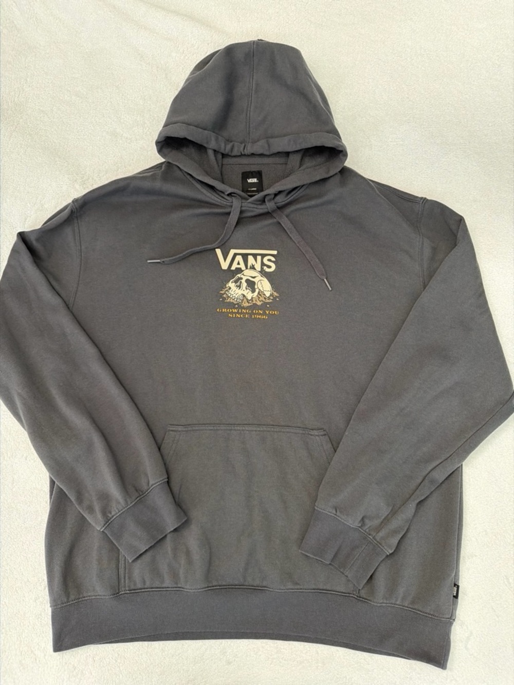 Vans Charcoal Gray Pullover Hoodie with Cream Logo Graphic